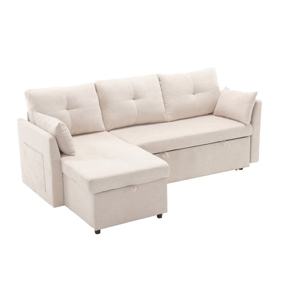 English Elm Sofa Sofa L-Shaped Sectional In Beige Corduroy - Luxurious Comfort, Sleeper, Storage & Easy Assembly! W1568P165480-GIGA