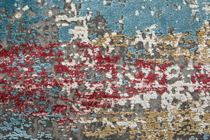 Feizy Rugs Cadiz Collection: Elegant Machine-woven Viscose/Acrylic Abstract Rug Inspired By Spanish Architecture Gray,Red,Blue Viscose,Acrylic 8663902fmlt000g15