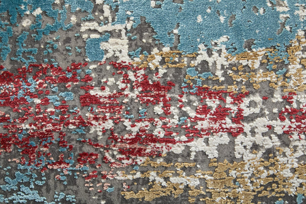 Feizy Rugs Cadiz Collection: Elegant Machine-woven Viscose/Acrylic Abstract Rug Inspired By Spanish Architecture Gray,Red,Blue Viscose,Acrylic 8663902fmlt000g15