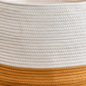 English Elm Cotton Round Laundry & Storage Basket with Sturdy Handles 21.7"x13" Spacious Neutral Two-Tone Design Orange,White B093P295088