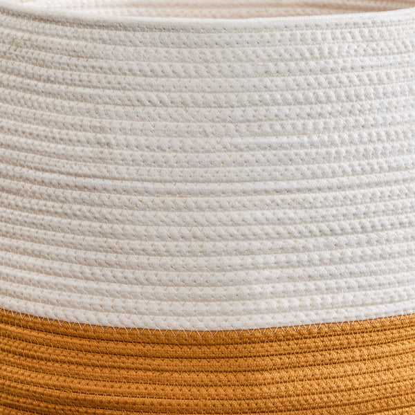 English Elm Cotton Round Laundry & Storage Basket with Sturdy Handles 21.7"x13" Spacious Neutral Two-Tone Design Orange,White B093P295088