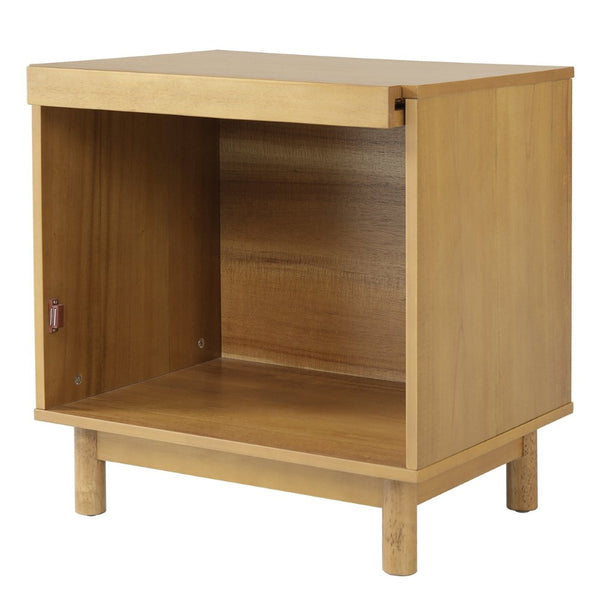 English Elm Wood and Rattan Nightstand with Lift Door Hidden Cabinet for Coastal Bedroom Decor N758P412497N