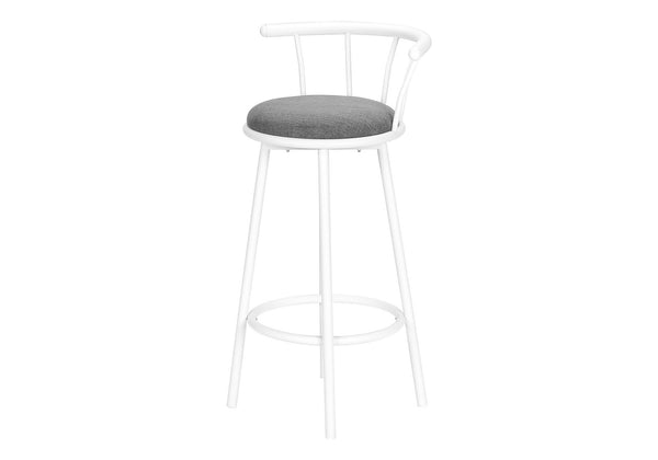 English Elm Barstool, Set of 2 with 360° Swivel, Cushioned Grey Fabric Seats, Sturdy Metal Frame, Contemporary Comfort White 30 L x 23 W x 12 H B2710P219019