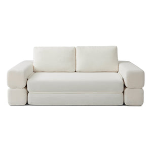 English Elm 81'' Corduroy Floor Sofa Convertible Loveseat Futon Sleeper with Foam Fill and Pillows Beige W1117P459678