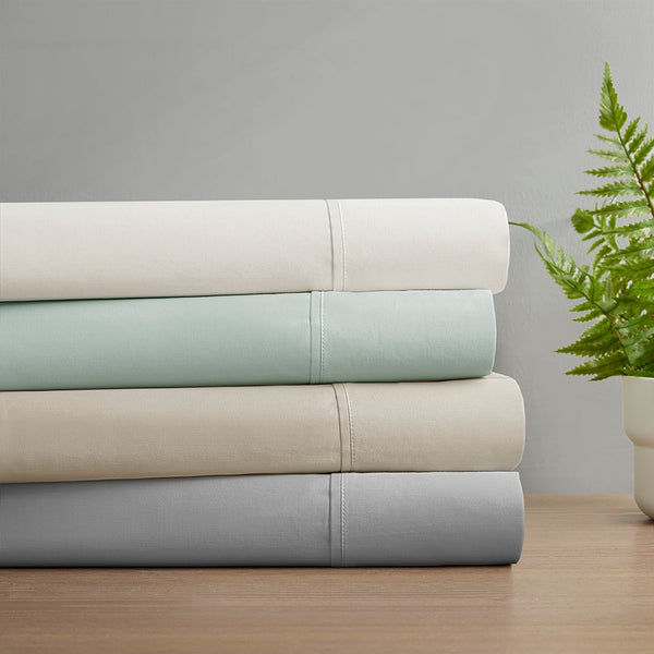 JLA Home Madison Park - Deep Organic Cotton Sheet Set 300TC Sateen — Ultra-Soft Breathable Deep-Pocket Fit to 18" (OEKO-TEX) Ivory MP20-8254