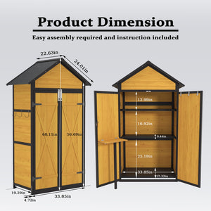 English Elm Outdoor Fir Wood Garden Shed with Locking Doors Shelves Worktable and Waterproof Roof W1850S00007