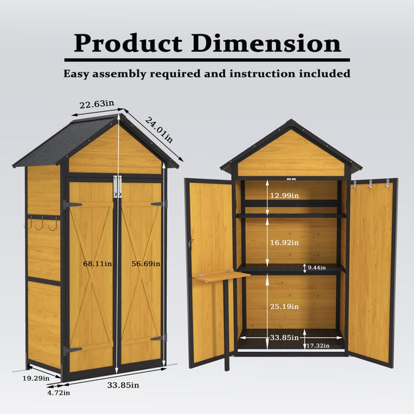 English Elm Outdoor Fir Wood Garden Shed with Locking Doors Shelves Worktable and Waterproof Roof W1850S00007