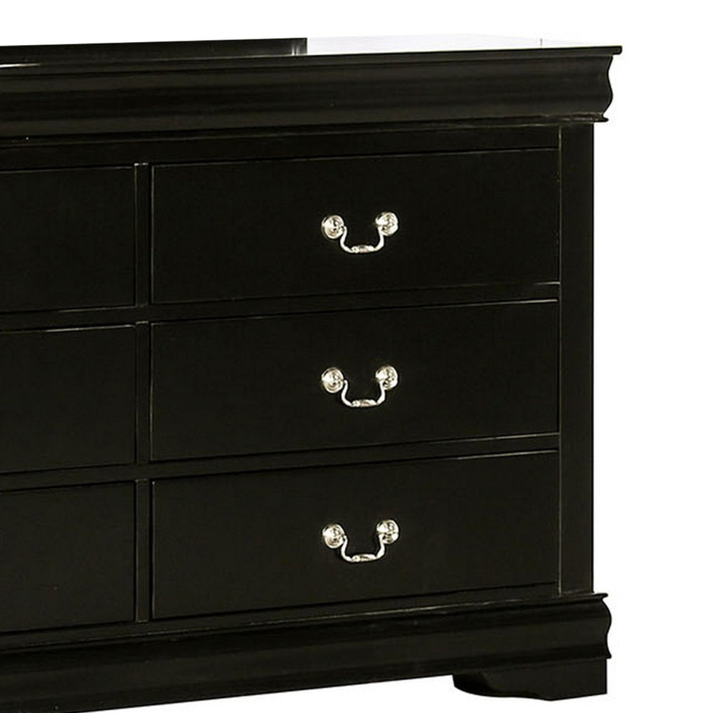 English Elm Ryla Matte Black Solid Wood 6 Drawer Dresser with Nickel Handles for Bedroom B056P416909