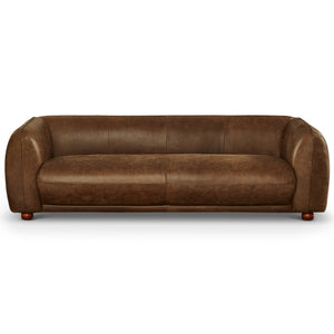English Elm Ashcroft Furniture - Best Marlon Mid Century Luxury Italian Leather Sofa Brown Rustic 87.4"x35"x29.5" Stain-Resistant Comfort B183P231917