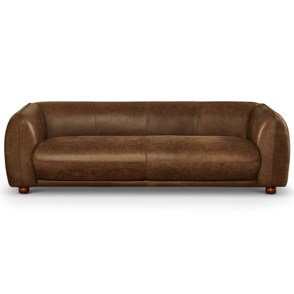 English Elm Ashcroft Furniture - Best Marlon Mid Century Luxury Italian Leather Sofa Brown Rustic 87.4"x35"x29.5" Stain-Resistant Comfort B183P231917