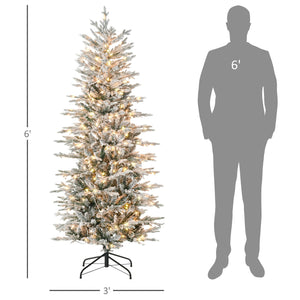 English Elm Homcom 6Ft Snow Flocked Prelit Christmas Tree With 250 Warm Lights, Easy Setup & Flame Retardant Base W2225P229315