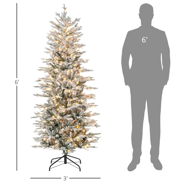 English Elm Homcom 6Ft Snow Flocked Prelit Christmas Tree With 250 Warm Lights, Easy Setup & Flame Retardant Base W2225P229315