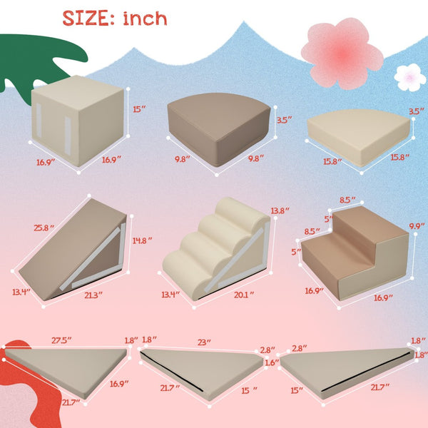 English Elm 9-piece Soft Foam Kids Climbing Crawl Play Set Indoor Toddler Activity Blocks N710P370562E