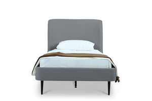English Elm Twin Velvet Upholstered Bed with Arched Headboard and Sleek Metal Legs for Bedroom Grey+Black B365S00154