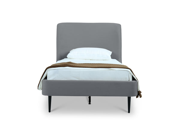 English Elm Twin Velvet Upholstered Bed with Arched Headboard and Sleek Metal Legs for Bedroom Grey+Black B365S00154