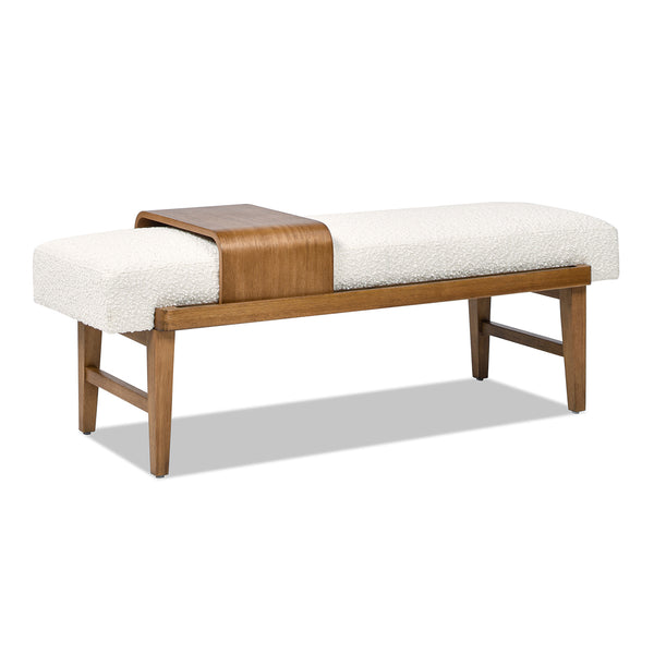 English Elm Jennifer Taylor Home - Billie Sustainable 52" Modern Telephone Bench with Sliding Shelf, Ivory Boucle Seat, Solid Rubberwood B2719P238470