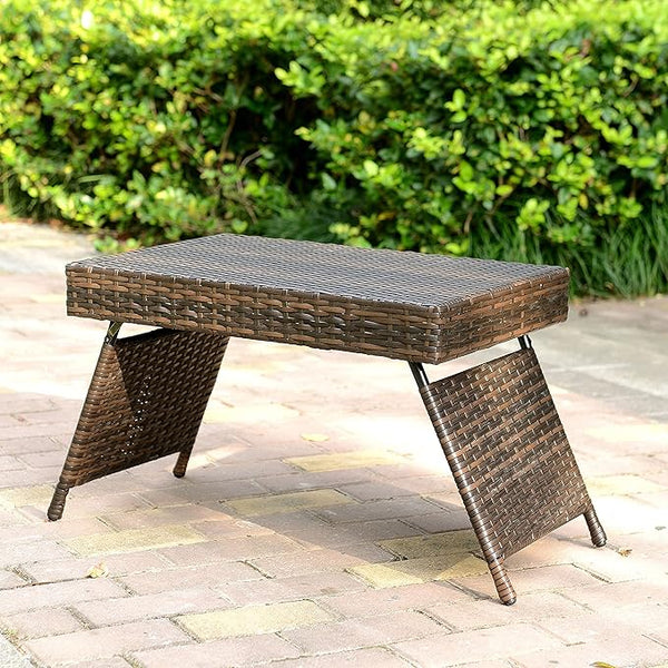 English Elm Portable Folding Wicker Table with Weather-Resistant Wicker & Steel Frame, Lightweight 7 lb, No Assembly Brown B347P339223