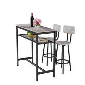 English Elm Bar Pub Table and 2 Stools Set – Space-Saving Grey MDF & Steel Bistro Dining Set for Kitchen, Party Room, Compact Living W578P304319