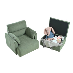 English Elm Oversized Storage Ottoman Accent Chair with Deep Wide Seat, Mid-Century Upholstered Lounge Sofa for Cozy Reading and Relaxation Dark Green W1028S00045