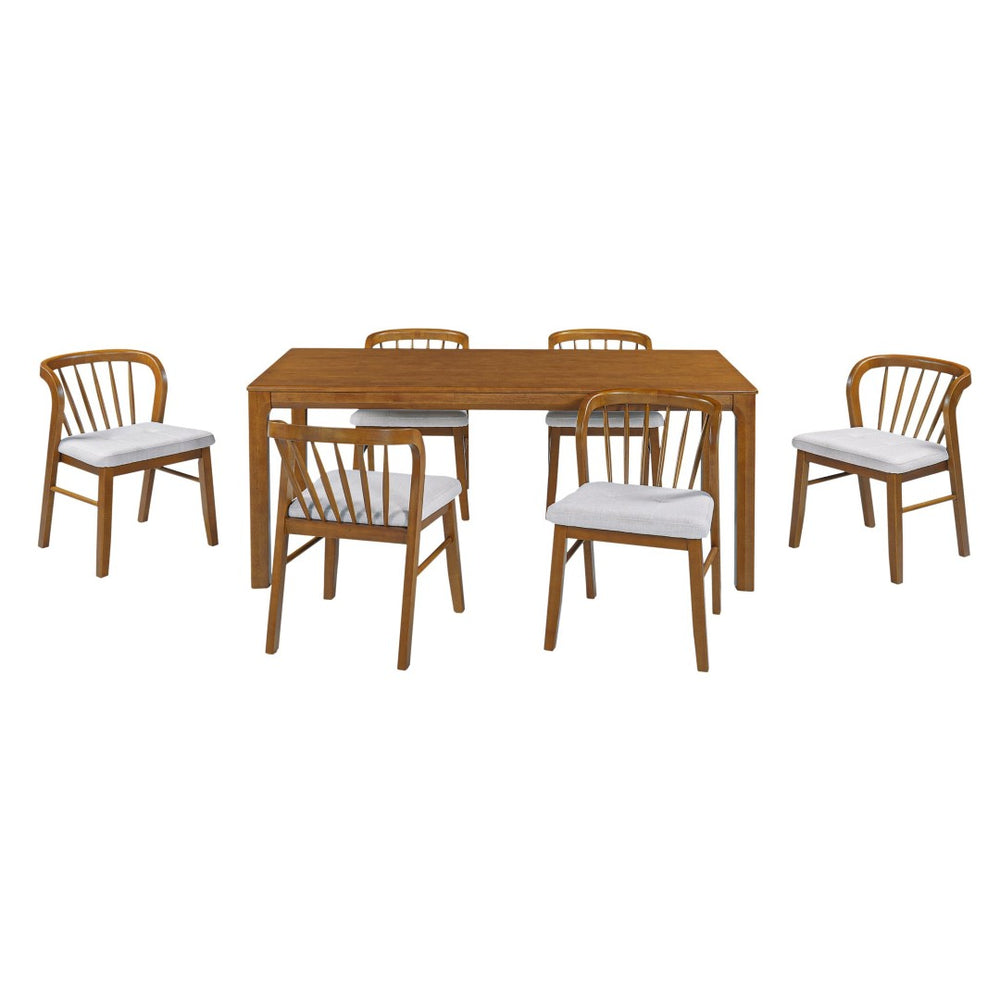 English Elm 7-piece Rubberwood Windsor Spindle Back Dining Set with Upholstered Seats for Family Rooms Beige,Walnut N768P427476W_N768P427477W_6