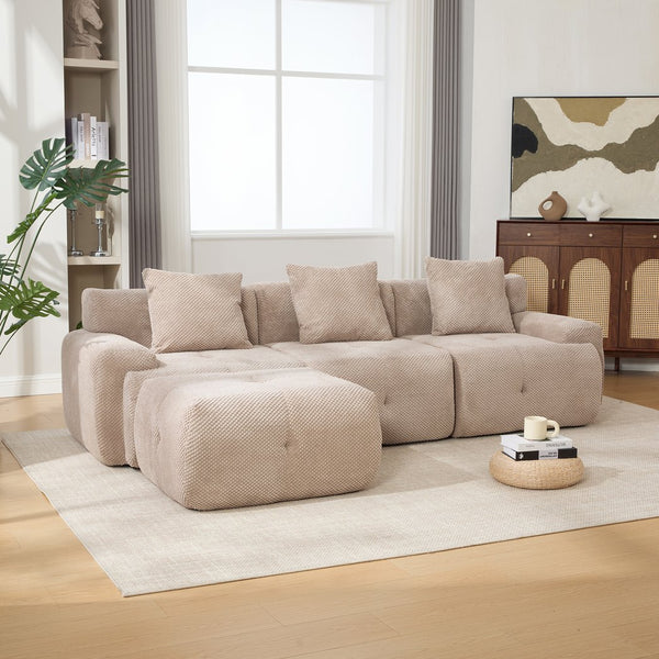 English Elm 104.3" Oversized 4-Piece L-Shaped Tufted Modular Sectional Sofa with Deep Seats, Ottoman & 3 Pillows taupe W3118S00020
