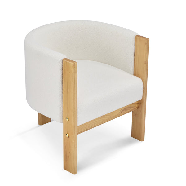 English Elm Christopher Knight Home® - Upholstered Natural Rubber Wood Dining Chairs Set of 2 with White Boucle, Modern Armchairs, 225lbCapacity N779P341538W