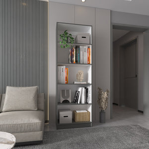 English Elm Matt Gray and White 5-Shelf Bookcase — 71.1" Tall Organizer with Open Lower Storage, Sleek Modern Design B062P175160