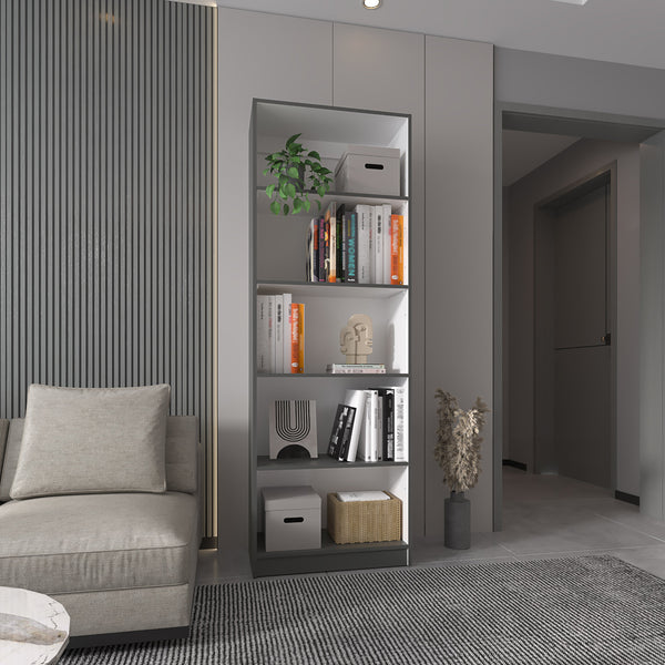 English Elm Matt Gray and White 5-Shelf Bookcase — 71.1" Tall Organizer with Open Lower Storage, Sleek Modern Design B062P175160