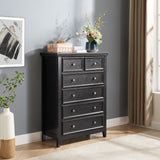 Modern 6-Drawer Black Dresser Cabinet for Living Room, Farmhouse Organizer