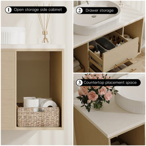 English Elm Modern 38.2" Wall-Mounted Bathroom Vanity With Oval Sink, Floating Design, Soft-Close Drawers & Storage W3136S00012