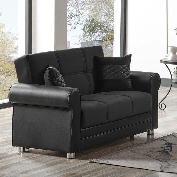 English Elm PrimeNest Ithara convertible upholstered loveseat with storage, sleeper sofa, leatherette comfort and sturdy design Black PU,Dark Brown B030P281718