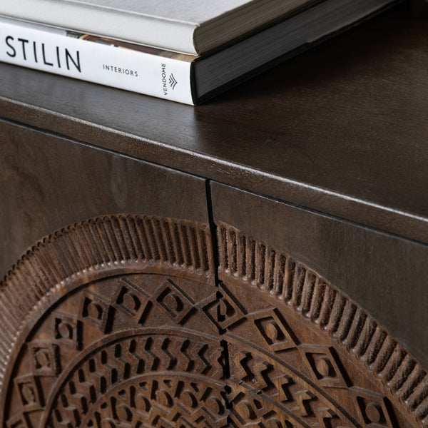 Crestview Collection Coastal 4-door Media Credenza - Stylish Solid Mango Wood Tv Stand With Modern Iron Legs & Storage Brown Solid Wood Cvfnr4605