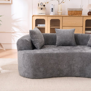 English Elm Crescent-shaped Chenille Sofa Curved Low-back Two-seater with Cloud-like Deep Cushions Gray W2012P375739