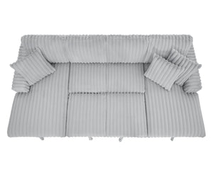 English Elm U U Shaped Sleeper Sofa with Pull-Out Bed and Hidden Chaise Storage, Plush Corduroy Comfort Grey W1417S00077