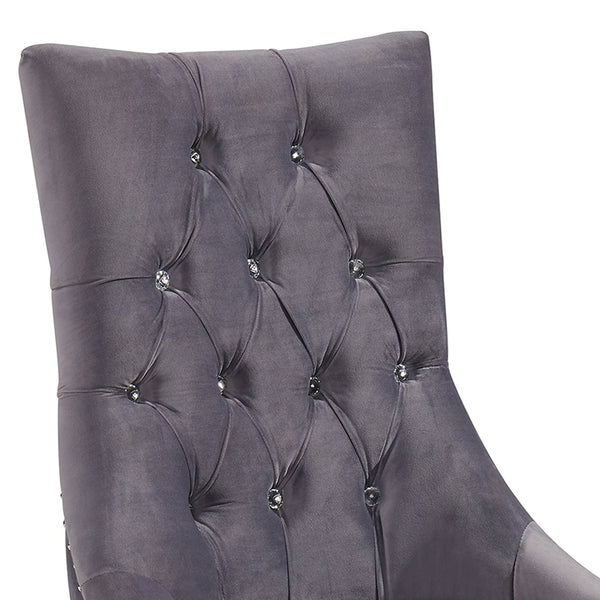 English Elm Wylor Tufted Gray Velvet Dining Chair with Acrylic Legs, Diamond Stitching, Nail Accents, Plush Comfort B2736P354308