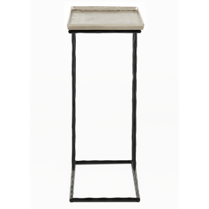 Boyles Silver C Table - Modern Antique Silver Side Table with Wavy Black Iron Base for Chic Spaces