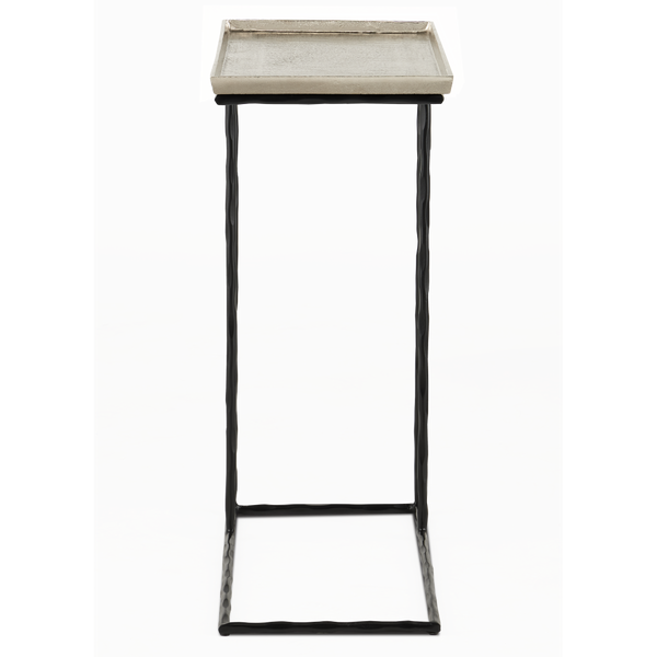 Boyles Silver C Table - Modern Antique Silver Side Table with Wavy Black Iron Base for Chic Spaces