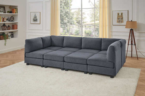 English Elm Faux Leather Modular Sectional Sofa Reconfigurable Pu Upholstery Living Room Dark Gray B2748S00183
