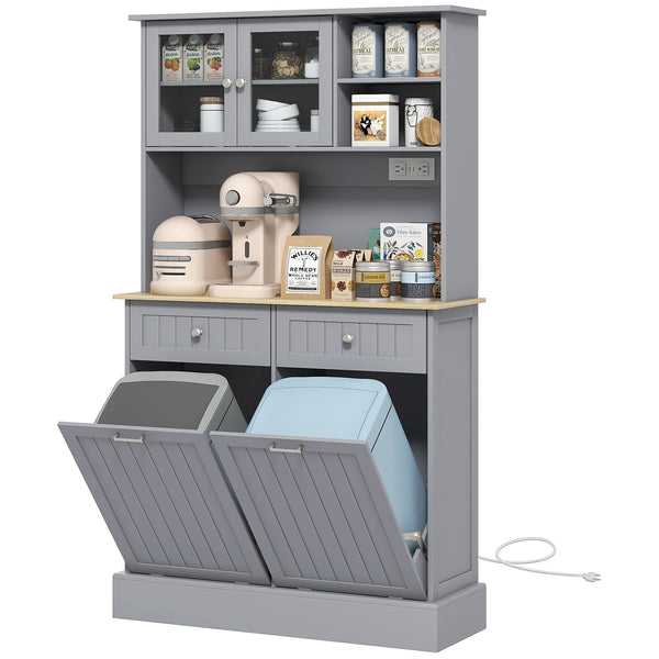 English Elm Homcom 68" Kitchen Pantry Storage Cabinet With Charging Station, Tilt-Out Bins & Adjustable Shelves W2225P229350