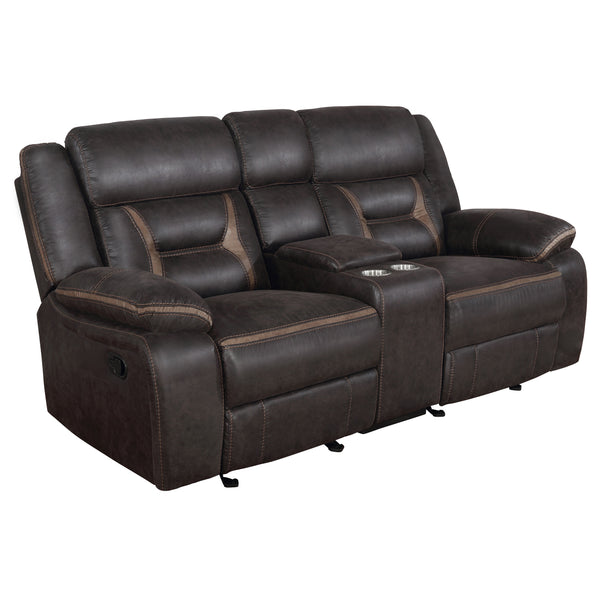 English Elm Brazelton Upholstered Glider Loveseat with Lift-Top Console, Manual Recline, Cup Holders & Plush Comfort Brown B062P357773