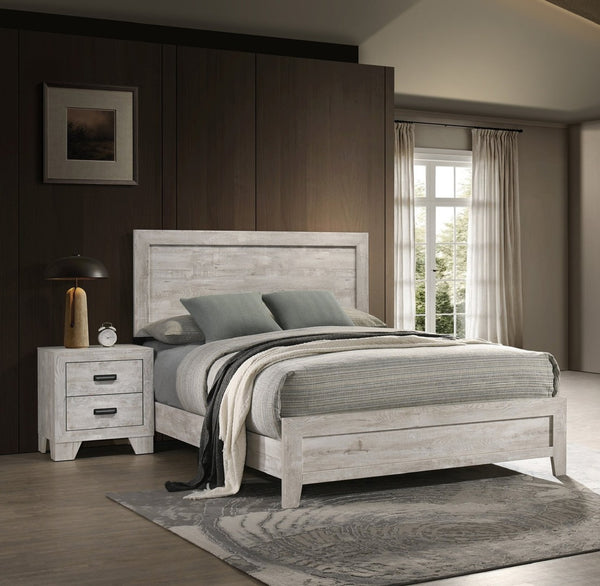 English Elm 1pc Whitewash Wood 2-drawer Nightstand with Metal Pulls for Transitional Bedroom B011P444135