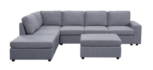 English Elm Cassiana Seven Seat Linen Modular Sectional with Ottoman for Open Living Spaces Light Gray B2749S00049