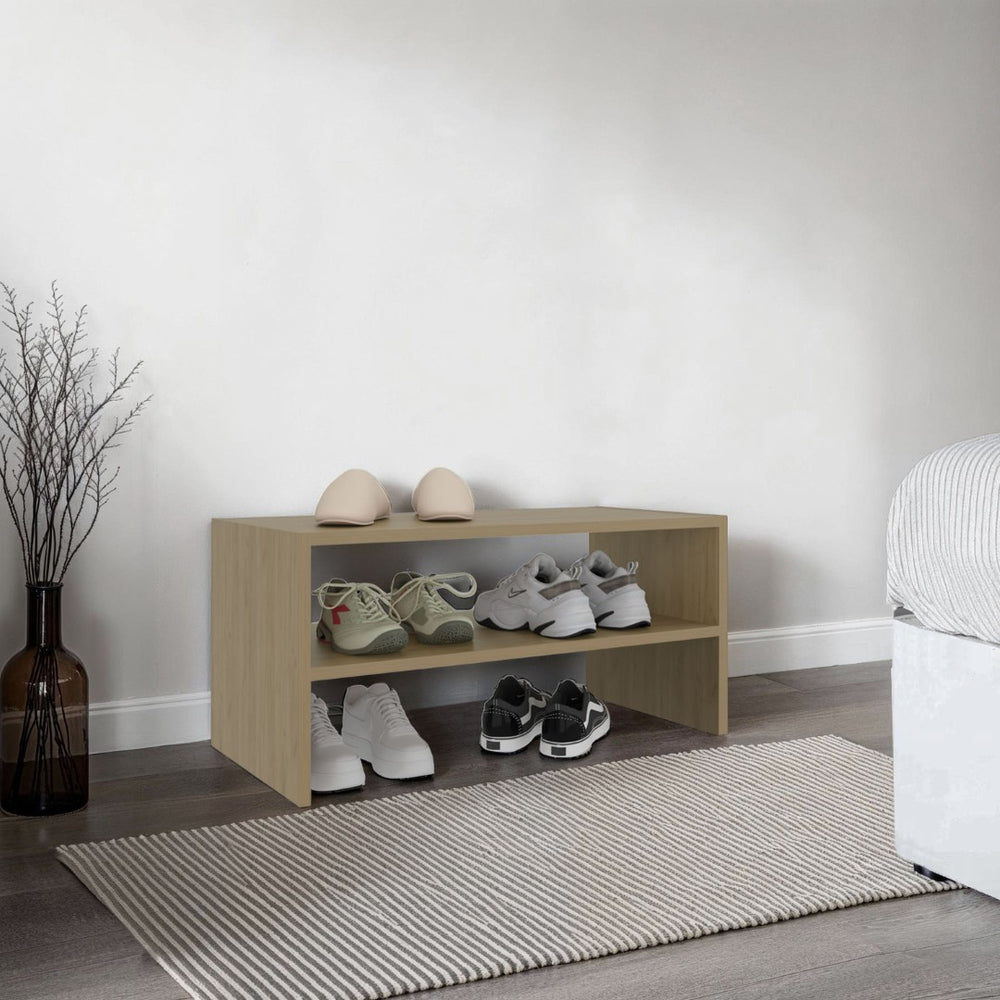 English Elm Silpa Three Tier Open Shoe Organizer Natural Wood Entryway Storage Minimalist Design Oak B200P368114
