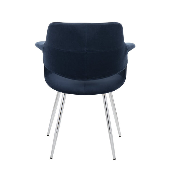English Elm Vintage Glam Art Deco Chair Set Of 2 In Plush Blue Velvet & Chrome Metal – Stylish & Comfortable B202P223674-GIGA