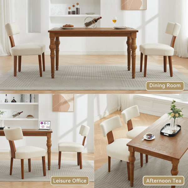 English Elm 064-Set Linen Fabric Modern Armless Dining Chairs with Curved Back & Solid Light Brown Legs for Stylish Comfort Beige W527P292111