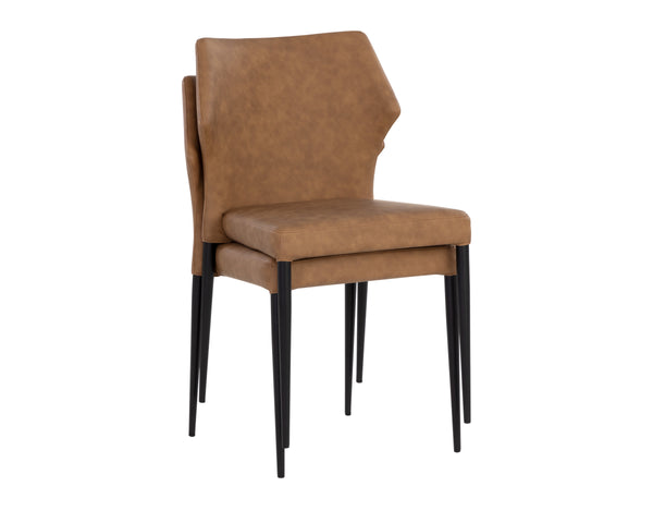 Sunpan James Stackable Dining Chair Set of 2 - Stylish Faux Leather with Unique Backrest Design, Modern Charm Bounce Nut