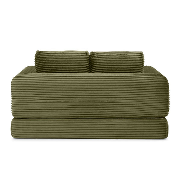 English Elm 2-in-1 Corduroy Futon Loveseat Sleeper Modular Floor Couch for Studio Living Rooms Green W1117P415698