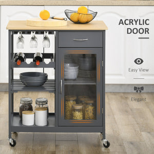English Elm HOMCOM Mobile Kitchen Island with Drop Leaf Breakfast Bar, Rubberwood Top, Locking Casters & Storage Grey W2225P217390