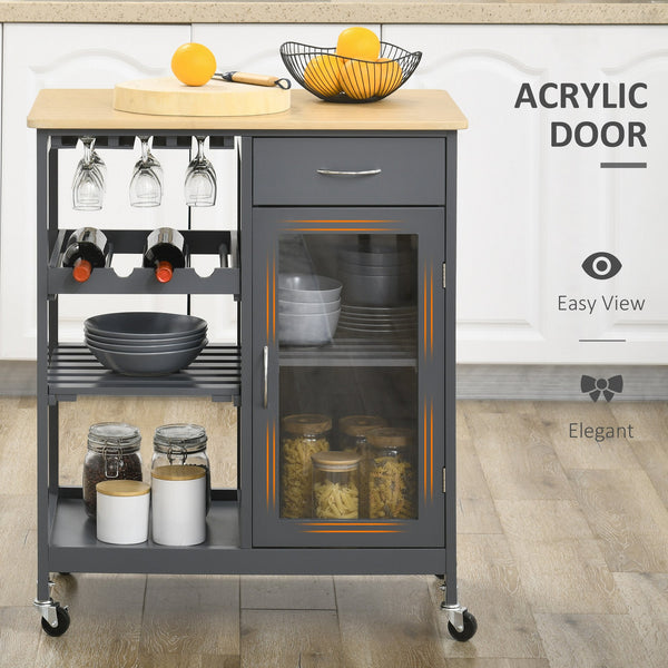 English Elm HOMCOM Mobile Kitchen Island with Drop Leaf Breakfast Bar, Rubberwood Top, Locking Casters & Storage Grey W2225P217390
