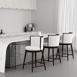 English Elm Evalyn Upholstered White Leatherette Counter Stool with Beech Wood Legs, Foam-Padded, Commercial Grade B365P398056